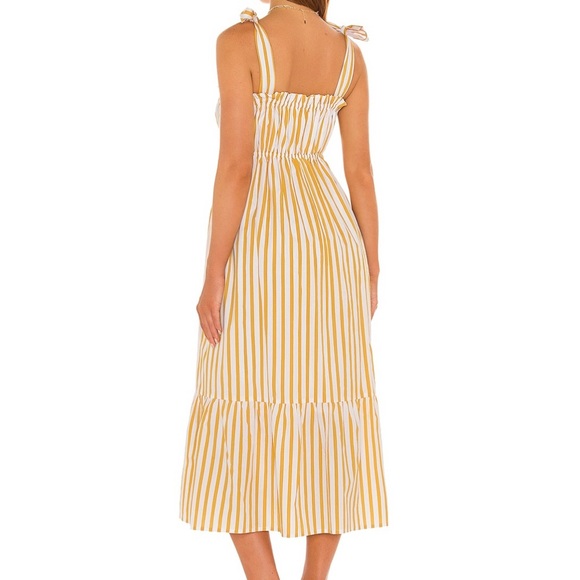 FAITHFUL THE BRAND | Gia Midi Dress | Yellow and White Stripe | Size 2 / XS - Picture 2 of 8